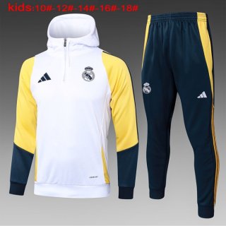 Ninos Sudadera Con Capucha Real Madrid 2024/2025 Blanco Amarillo