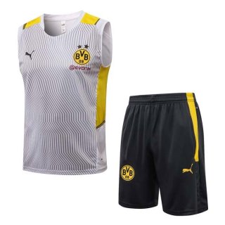 Camiseta Real Madrid Sin Mangas Conjunto Completo 2022 Blanco Amarillo