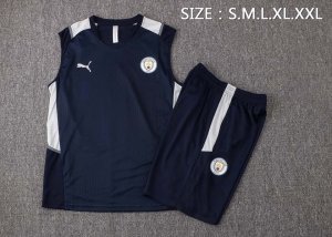 Camiseta Manchester City Sin Mangas Conjunto Completo 2022 Azul